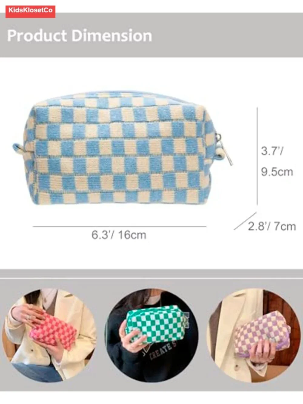 Checkered Cosmetic Bag Set, Small Makeup Pouch, 2 Pack, Soft Knit, Purse